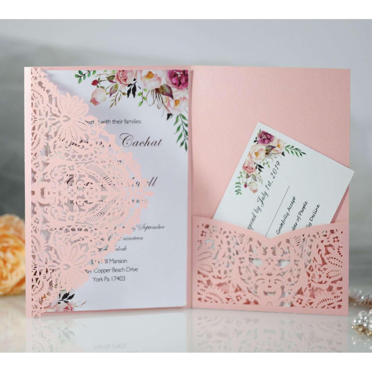 Vellum Paper Marriage Invitation Card With Envelope Laser Cut Greeting Card Wholesale